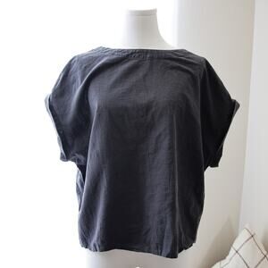 ZARA Cotton Linen Gray top, back button detail size L